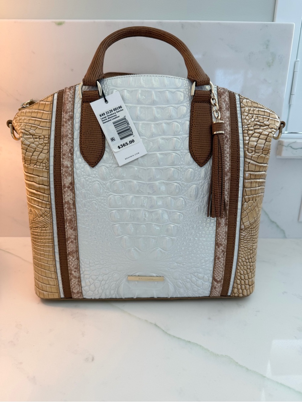 NWT Brahmin Large Duxbury Satchel Dune Almond Croc-Embossed $365 Retail
